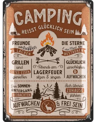 Produktbild von LANOLU Retro Blechschild CAMPING Schild Geschenke für Camper Wohnmobilfahrer als lustige Wohnwagen Deko, Campingplatz Metallschild 30x40cm