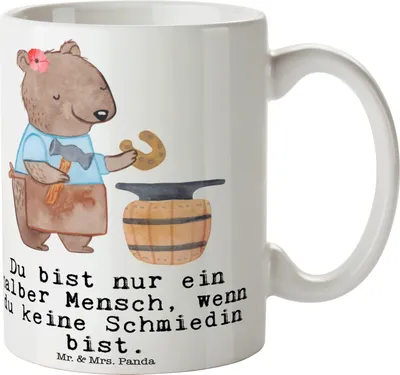 Produktbild von Mr. & Mrs. Panda Tasse Schmiedin Herz - Weiß - Geschenk, Becher, kaffeetasse bedruckt, Pott, Kaffeebecher