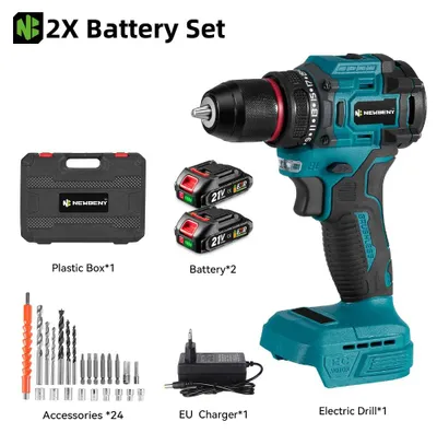 Image de Visseuse-perceuse électrique - Fonctionnement sur batterie - 2 batteries incluses - Moteur sans balais - Mandrin de 10 mm - 21+2 réglages de couple - 2 vitesses