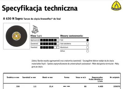 Obrázek produktu pro Klingspor kotouč na řezání kovů 350 mm x 2,5 mm x 25,4 mm a630n supra