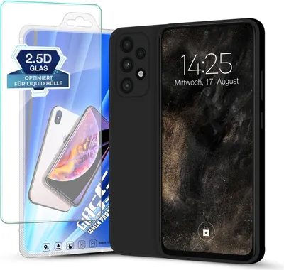 Produktbild von Hülle für Samsung Galaxy A52 / A52 5G / A52s 5G mit 9H Displayglas Displayschutz Plus Case Cover Bumper Silikon Softgrip Schutzhülle Farbe: Schwarz