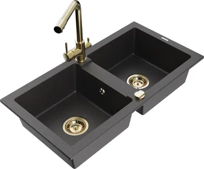 Produktbild von Mexen Mario 2-Becken-Granitspüle mit Mischbatterie Duero, Schwarz gesprenkelt - 6504-76-671600-50