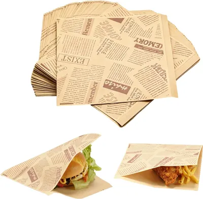 Imagen del producto de Papel para hamburguesas, color marrón, 18 x 18 cm, 150 unidades, para la cocina