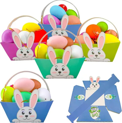 Productafbeelding van Paasmandjes voor kinderen - Set van 12 - Knutselen - Papier - Paasmandjes met handvat - Paasmand om te vullen