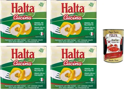 Produktbild von Halta Cucina Preparato Alimentare UHT per Cucina Cremige Zubereitung UHT für die Küche Ideal für Pasta, Saucen, Pizza Kochsahne Sahne 4x500ml+ Italian Gourmet polpa 400g