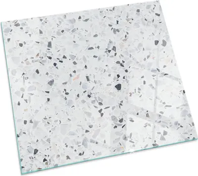 Produktbild von Steinmuster mit Flecken – Glasbodenplatte für – Kaminofen – Kaminplatte Glas – Schutzglas – Funkenschutzplatte –Glasbodenplatte Feuerfeste – Hitzeschutzplatte – Bodenschutz aus Glas – 60x60 cm