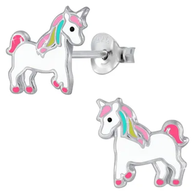 Produktbild von Kinder Ohrstecker 925 Silber Ohrringe für Mädchen Einhorn | 8 mm x 9 mm