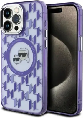 Obrázok produktu pre Puzdro MagSafe pre Apple iPhone 15 Pro Max - Zadný kryt Karl Lagerfeld IML Monogram Karl & Choupette Head - Fialové