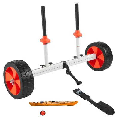 Produktbild von VEVOR Schwerlast-Kajakwagen, 127 kg Tragfähigkeit, abnehmbarer Kanu-Wagen mit 10'' soliden Reifen, verstellbare Breite & oberer Schaumstoffschutz, für Kajaks mit Ablauflöchern von 2,54 cm und mehr, 300 lbs