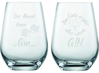 Obrázok produktu pre Schott Zwiesel sada 2 pohárov na gin 548 ml s gravírovaním Der Abend kann beGINnen & Am Ende ergibt alles einen Gin - vtipný darček pre milovníkov ginu (bez stopky, sada 1)