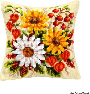 Produktbild von Vervaco Kreuzstich-Kissen "Flowery", mit aufgedrucktem Stickmotiv