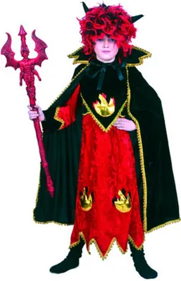 Produktbild von Teufelskostüm für Kinder, Größe 140 – Kleid mit schwarzem Umhang, Karneval, Fasching, Halloween