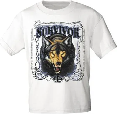 Produktbild von T-Shirt mit Print Wolfskopf Survivor - 10985 Gr. S-3XL Color - weiß Größe - L