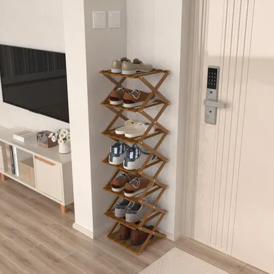 Produktbild von 7 Tier Vertikales Schuhregal klein,Schmales Schuhregal,Freistehendes Schuhregal,Platzsparend,Schuhturm für Eingangsbereich,Flur,Wohnzimmer 25x25x125cm