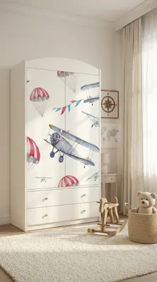 Image de Grande armoire pour enfant blanche avec tiroirs et tringle à vêtements, 88 x 187 cm. Armoire pour enfant moderne à 2 portes