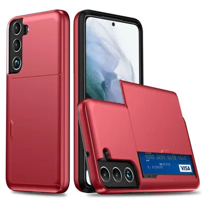 Immagine prodotto di Custodia protettiva per smartphone Samsung Galaxy S22 5G, con portacarte, colore: rosso
