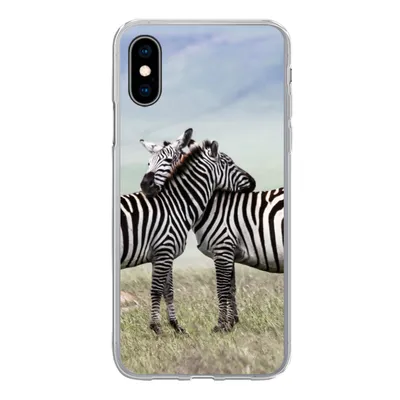 Produktbild von MuchoWow® Handyhülle Schutzhülle Hülle für iPhone X Zebras - Gras - Schwarz - Weiß Silikon Softcase Handy Hülle - Handyhülle