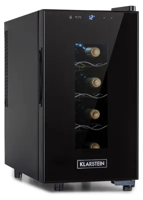 Zdjęcie produktu dla Szafka na wino Klarstein, slim, 1 strefa, szklane drzwi, ochrona UV, 11-18 °C, 8 butelek