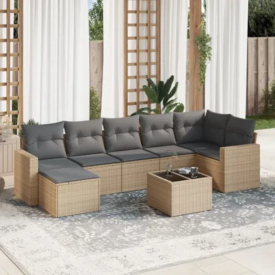 Produktbild von CLORIS 8-tlg. Garten-Sofagarnitur - mit Kissen - Beige Poly Rattan - Gartenmöbelgarnituren LL0000255256
