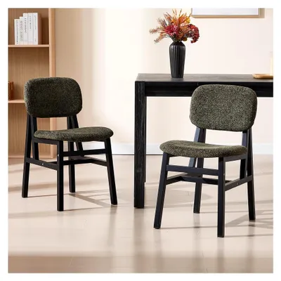 Produktbild von Esszimmerstühle 2er Set Holz, Chenille Küchenstühle mit Rückenlehne, Polsterstuhl für Esszimmer, Akzentstühle mit Holzbeinen für Küche und Wohnzimmer, Grün