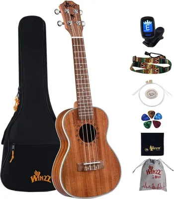 Produktbild von Winzz KOA Konzert-Ukulele - Handpoliert, Perfekte Klangfarbe, AQUILA-Saiten, Komplettset mit Zubehör für Anfänger & Profis, Hochwertige Verarbeitung