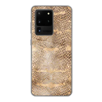 Produktbild von MuchoWow® Handyhülle Schutzhülle Hülle für Samsung Galaxy S20 Ultra Schlangendruck - Gold - Braun Silikon Softcase Handy Hülle - Karteninhaber