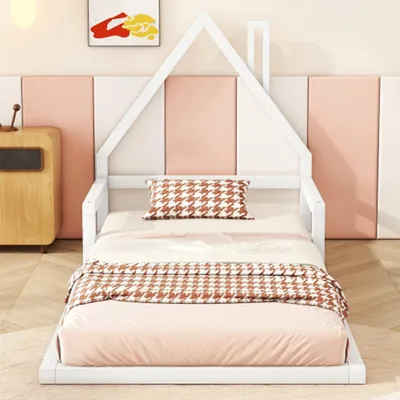 Produktbild von Kinderbett, Flachbett, Hausform Bett, Polsterbett Weiß 90*200cm