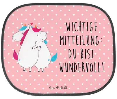 Produktbild von Mr. & Mrs. Panda Sonnenblende Auto Einhorn Mitteilung - Rot Pastell - Geschenk, Unicorn, Liebe, Lustig, Sonnenschutz, für, hitzeschutz, Autoscheiben, Valentinstag
