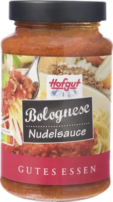 Produktbild von Hofgut Nudelsauce Bolognese 3er Pack (3x480g Glas) + usy Block