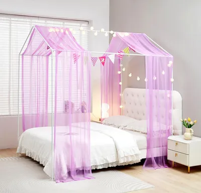 Productafbeelding van Bed Luifel Gordijnen - Hemeltjes - Slaapkamer Decoratie - 2 Stuks Set - 95 x 480 cm - Paars