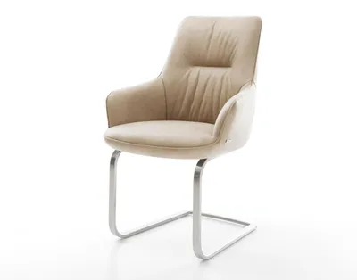 Produktbild von DELIFE Freischwinger Zelia-Flex mit Armlehnen Mikrofaser Beige Vintage Freischwinger flach Edelstahl Taschenfederkern