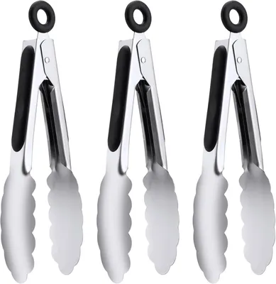 Imagen del producto de Juego de pinzas para parrilla, de 3 piezas, 18 cm, de acero inoxidable, para uso en la cocina y en barbacoas