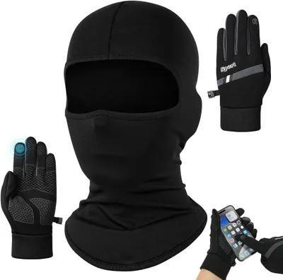 Produktbild von Balaclava mit Handschuhen, winddicht schwarz, atmungsaktiv, für Wintersport