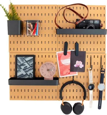 Image de Ensemble de rangement mural, 56 x 56 cm, tableau d'affichage, blanc ou noir
