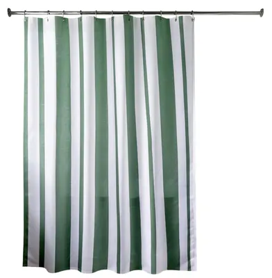 Zdjęcie produktu dla TENDANCE | Zasłona prysznicowa – zasłona łazienkowa – parawan prysznicowy – 180 x 200 cm – biało-zielona – zasłona prysznicowa – wzór w paski – łazienka