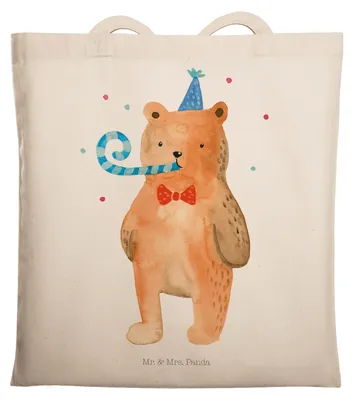 Produktbild von Mr. & Mrs. Panda Shopping Tasche Bär Geburtstag - Transparent - Geschenk, Glückwunsch, Alles Gute, Jutebeutel, Tote Bag, Laptoptasche, Teddy, Schultasche, Happy Birthday