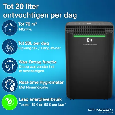 Produktbild von Luftentfeuchter Dry Pro Plus – Entfeuchtet bis zu 20 Liter Wasser pro Tag – Mit Wäschetrocknungsfunktion