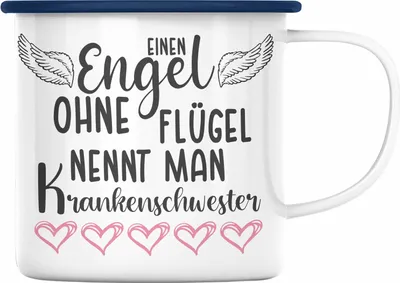Produktbild von Trendation - Krankenschwester Geschenke Emaille Tasse Lustig Spruch Geschenk Dankeschön Krankenschwestern (Blau)
