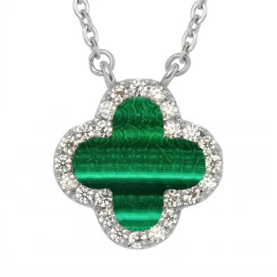 Produktbild von Halskette „Clover“ 925er Sterlingsilber – Kleeblatt-Anhänger silbergrün, mit Zirkonia