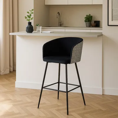 Produktbild von Barhocker mit Lehne Küchenhocker, Tresenhocker schwarz weiß