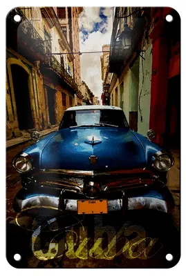 Produktbild von Blechschild Spruch 12x18cm Cuba blaues Auto