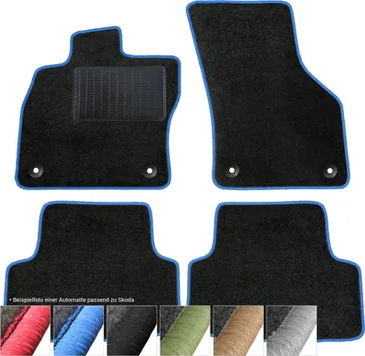 Produktbild von moto-MOLTICO Fußmatten Auto Velours Autoteppiche Schwarz Automatten Set 4-teilig passend für Skoda Octavia I 1996-2010 (Blaue - Ziernähte)