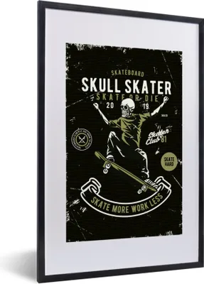 Produktbild von MuchoWow® MuchoWow® Gerahmtes Poster Skelett - Skateboard - Vintage - Zitat 40x60 cm - Poster mit zchwarzem Bilderrahmen - Poster in Rahmen