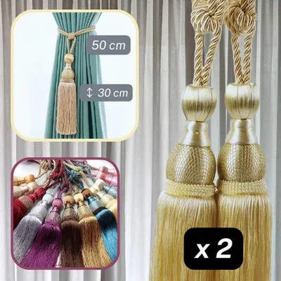 Immagine prodotto di Uniqoos® Set da 2 supporti per tende – cordoncini dorati con nappine per legare, fermatende decorativi senza necessità di foratura