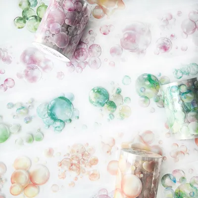 Image de Lot de 3 rouleaux de ruban washi décoratif, thème "bulles", ensemble d'accessoires pour scrapbooking, ensemble d'autocollants en PET pour scrapbooking, bullet journal