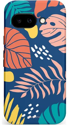 Productafbeelding van Casetastic hoesje geschikt voor Google Pixel 9a - Dubbellaagse bescherming - Zwoele avond - Fashion Case - Donkerblauw Perzik Goud Koraal