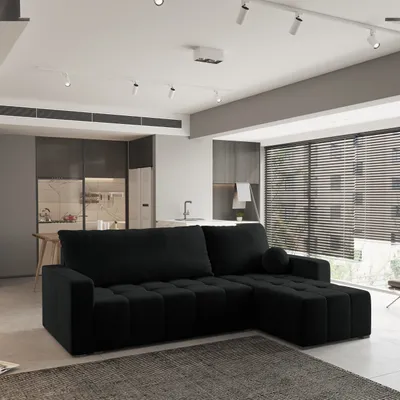Produktbild von Masseno Ecksofa VOLIRA mit Schlaffunktion L-Form, Sofa mit Bettkasten, Wohnzimmersofa, Couch, Soffa, Bettsofa, Couchgarnitur- Schwarz, KRONOS 07