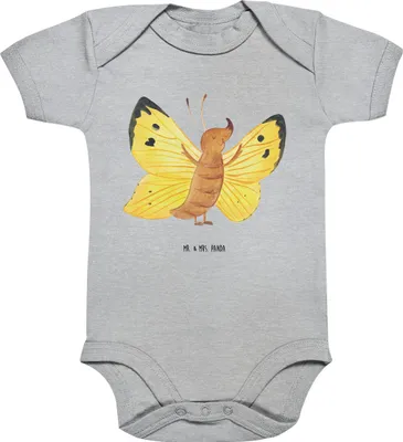 Produktbild von Mr. & Mrs. Panda Babybody Schmetterling Zitronenfalter 1. - 3. Monat - Heather Grey - Geschenk, Selbstachtung, Einteiler, strampelanzug, Außergewöhnlich, Strampler, Fakt