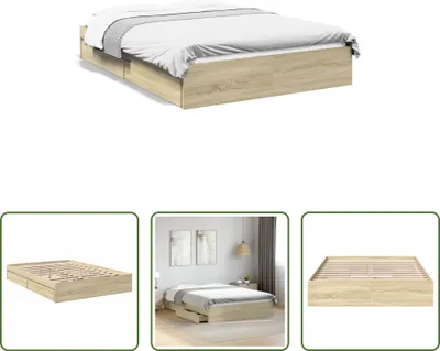 Produktbild von The Living Store Bettgestell mit Schubladen Sonoma-Eiche 140x200cm Holzwerkstoff