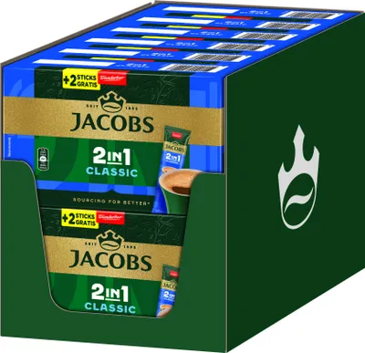 Produktbild von JACOBS Löskaffee 2in1 Classic 12 x 10+2 Sticks löslicher Kaffee Instantkaffee
